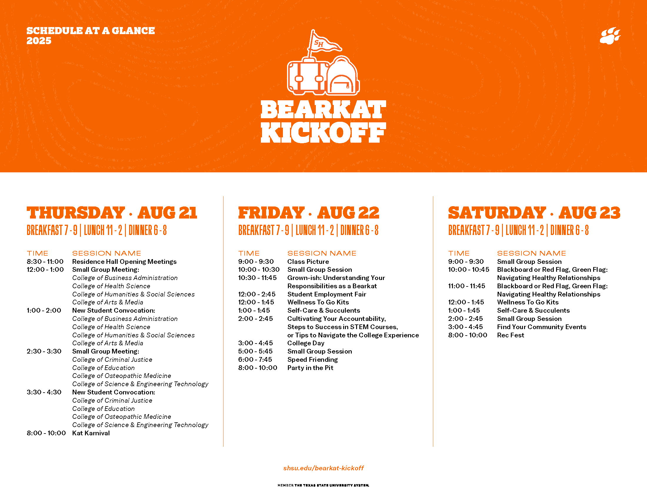 Bearkat Kickoff | Schedule