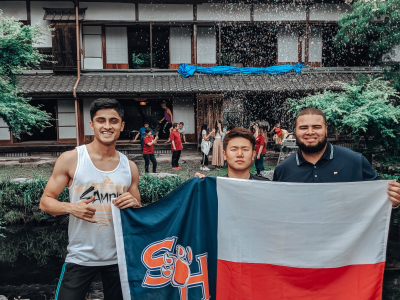 thumbnail view of Bearkat Pride - Anubhav Thakur - Japan - Summer 2019 - RepresentSHSU - This picture was taken outside an old 16th century traditional Japanese cottage in a small town in rural Japan