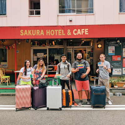 thumbnail view of Faces of Study Abroad - Anubhav Thakur - Japan - Summer 2019 - GlobalBearkats - This picture is taken outside the Sakura Cafe hostel in Jimbocho