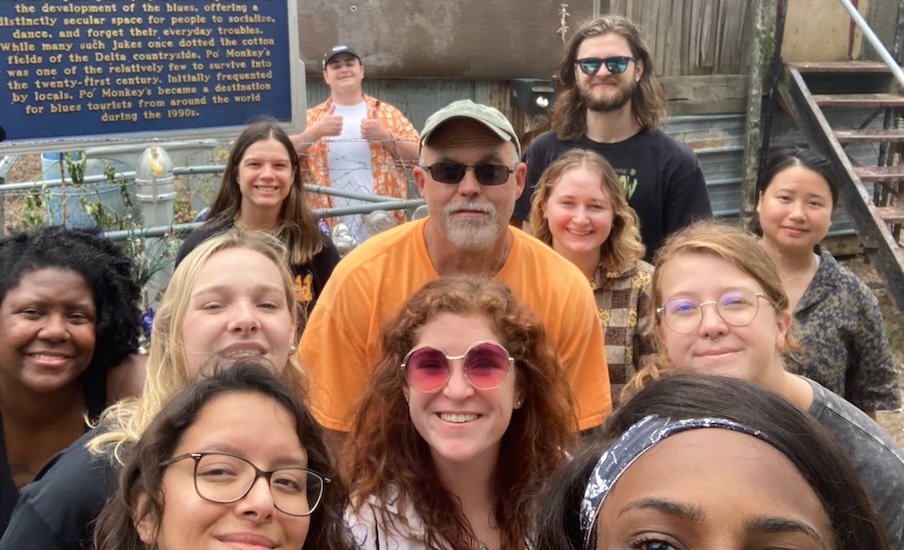 John Strait and students pose together during a field course exploring the Mississippi Delta.